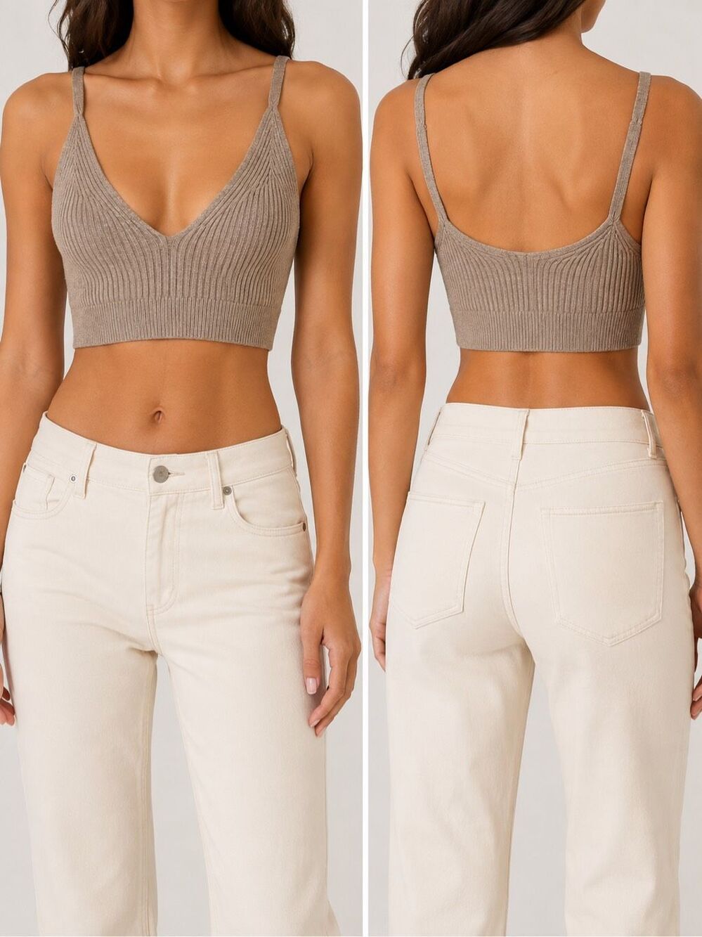 Nude Garage Ribbed Knit Bralette Crop Top Beige Taupe Size S/P